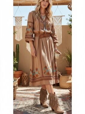 7 For All Mankind Taupe Suede Fringe Mid Heel Boots